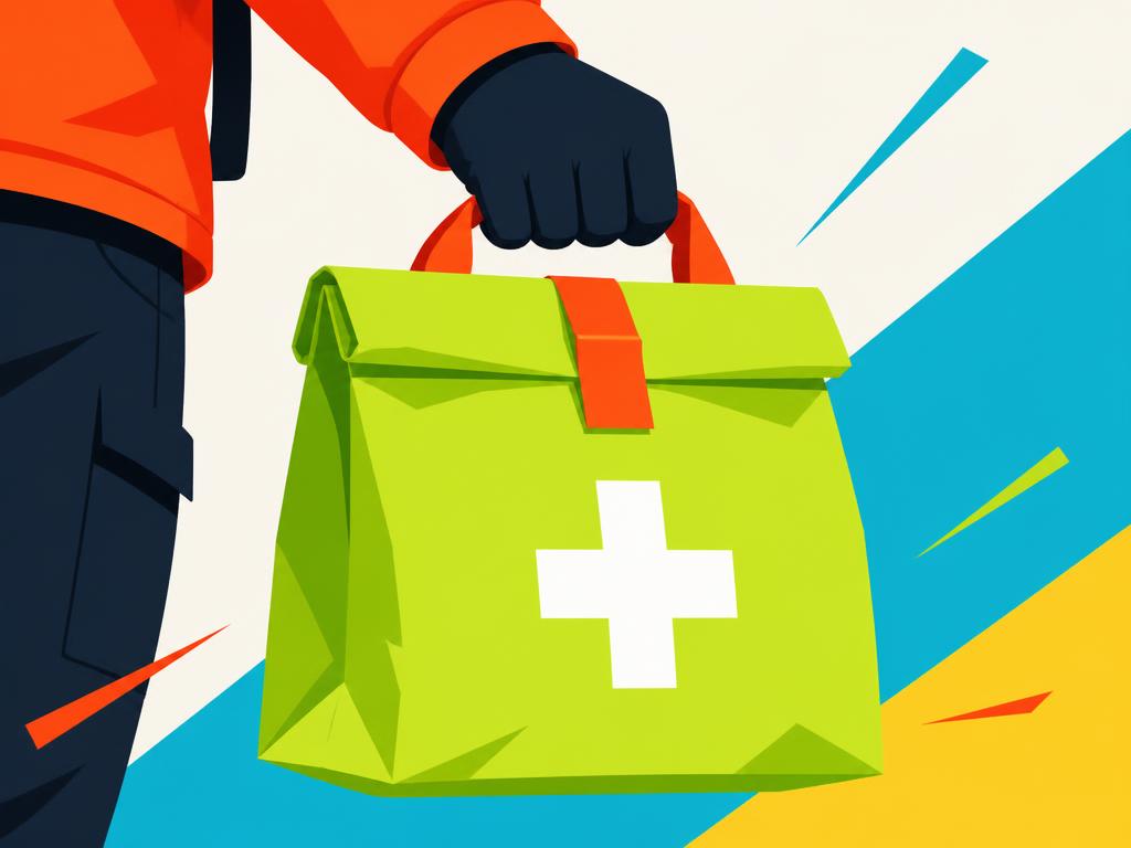 A sealed lime-green medical delivery bag with a white cross, carried by a courier